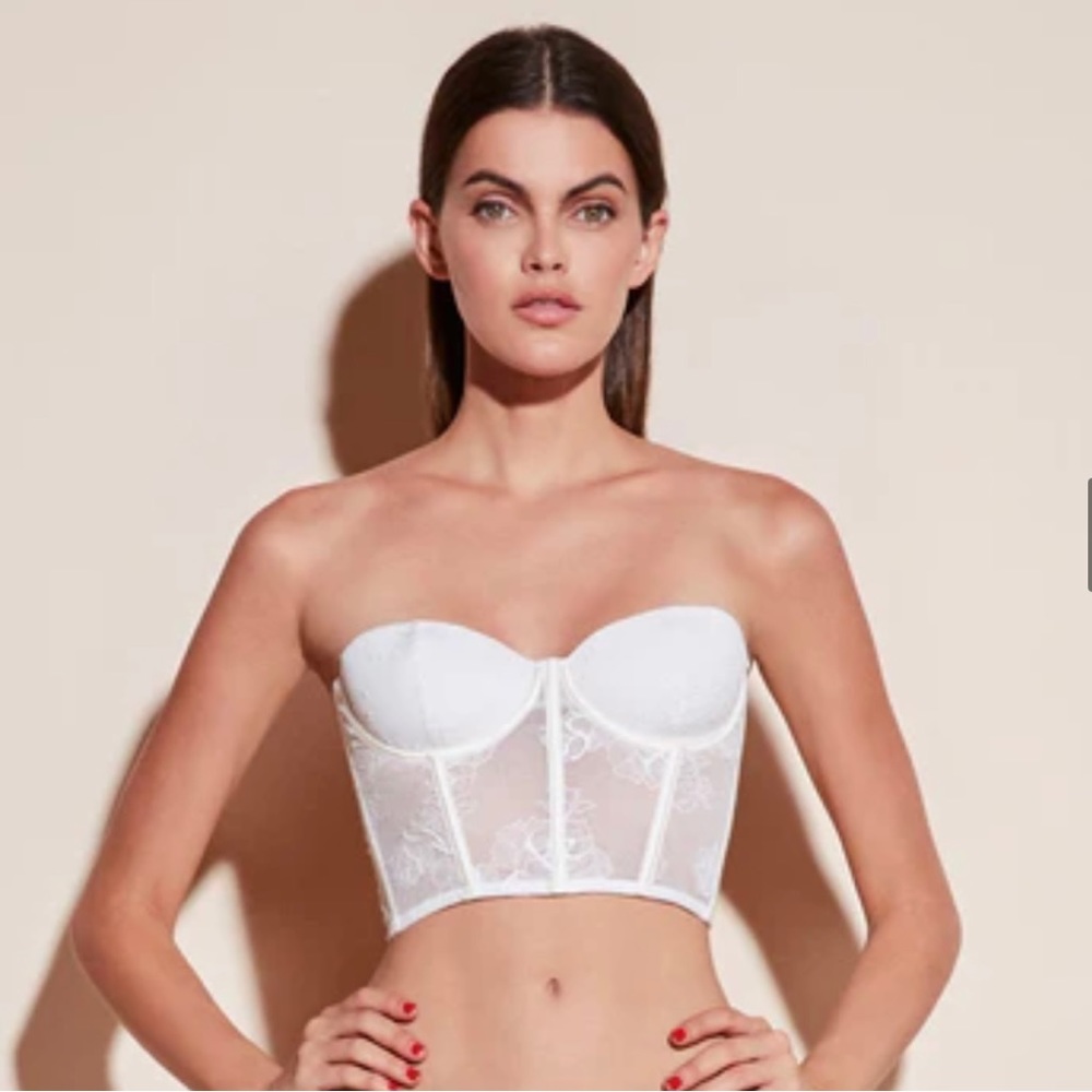 NWT - Fleur Du Mal BOUQUET LACE BUSTIER TOP - 34C - Color: Snow